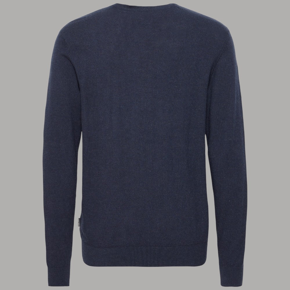 Pullover blu da uomo con vista posteriore e maniche lunghe, maglia lavorata