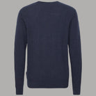 Pullover blu da uomo con vista posteriore e maniche lunghe, maglia lavorata