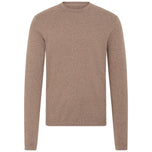 Pullover in maglia di cashmere marrone, girocollo a maniche lunghe.