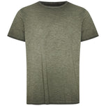 T-shirt verde fiammata con scollo rotondo e maniche corte