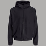 Giacca bomber da uomo nera con cappuccio e zip frontale