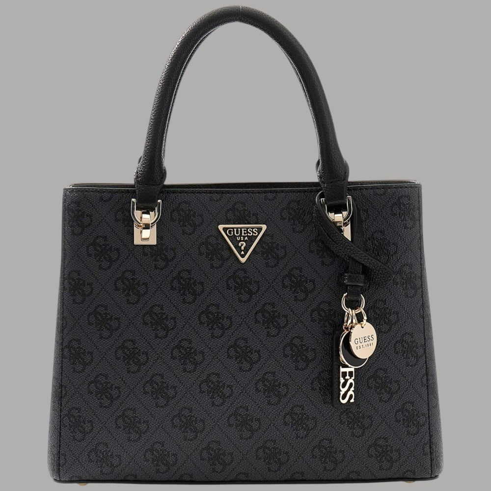 Borsa Guess similpelle nera con motivo 4G, manici e tracolla rimovibile