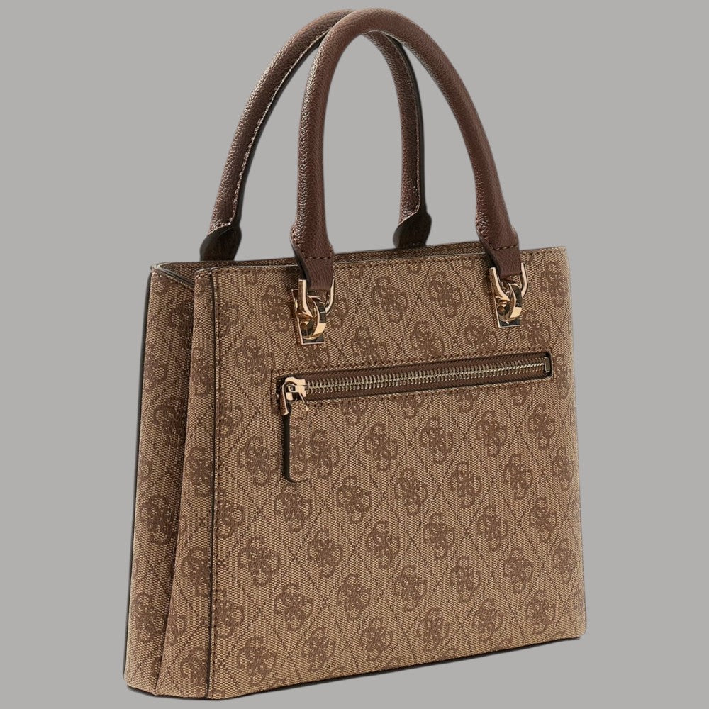 Borsa Guess similpelle marrone con tasca centrale e zip, manici doppi