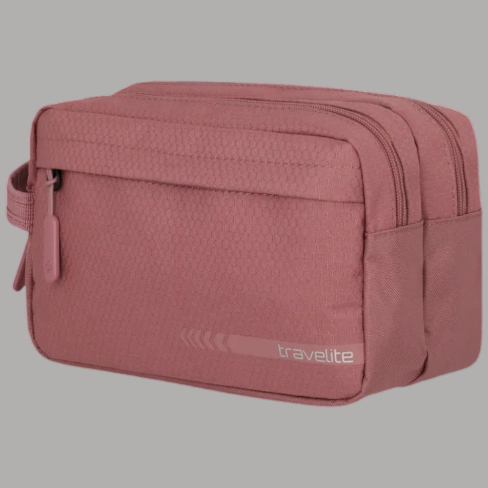 Borsello da viaggio doppio scomparto Travellite rosa, profilo imbottito con zip e logo