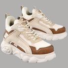 Sneakers vegane donna beige con plateau chunky e inserti marroni
