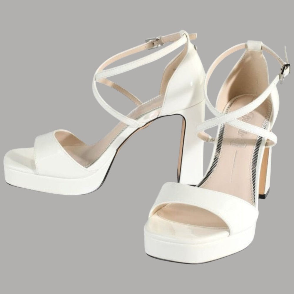Sandalo alto bianco con cinturino e fascia, tacco 10 cm