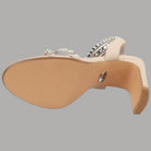 Sandalo nude a tacco alto con suola e cinturino, bordi con pietre decorative