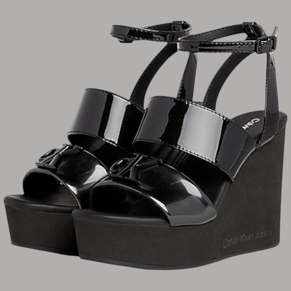 Sandali wedge Calvin Klein Jeans neri con cinturino regolabile e fibbie sul davanti