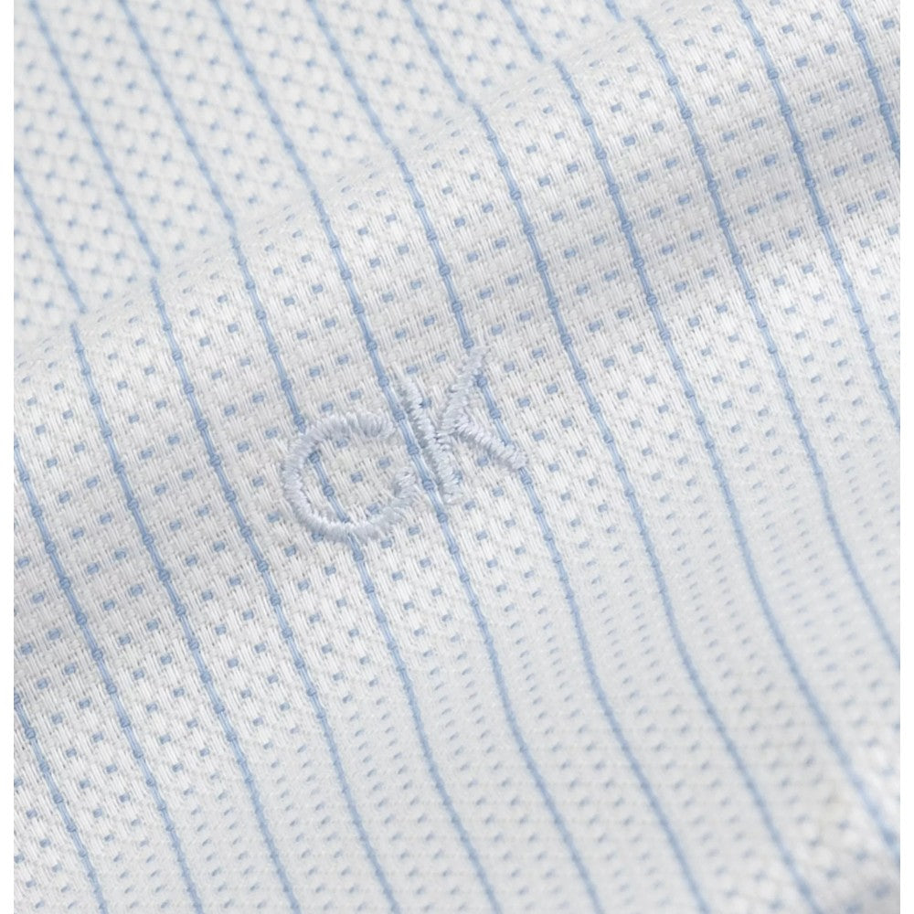 Tessuto camicia bianca con fantasia a micro pois e righe verticali