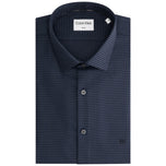 Camicia Calvin Klein blu a microfantasia, colletto classico e abbottonatura.