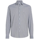 Camicia slim fit a righe blu e bianche, maniche lunghe, colletto e bottoni frontali