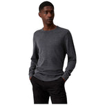 Maglioncino girocollo grigio in maglia, maniche lunghe, uomo