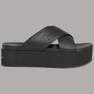 Sandalo flatform in pelle nero con logo CK e tacco 6 cm