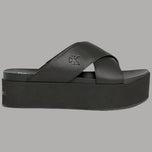 Sandalo flatform in pelle nero con logo CK e tacco 6 cm