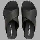 Sandalo flatform nero in pelle con suola TPR e fascia incrociata, logo Calvin Klein Jeans