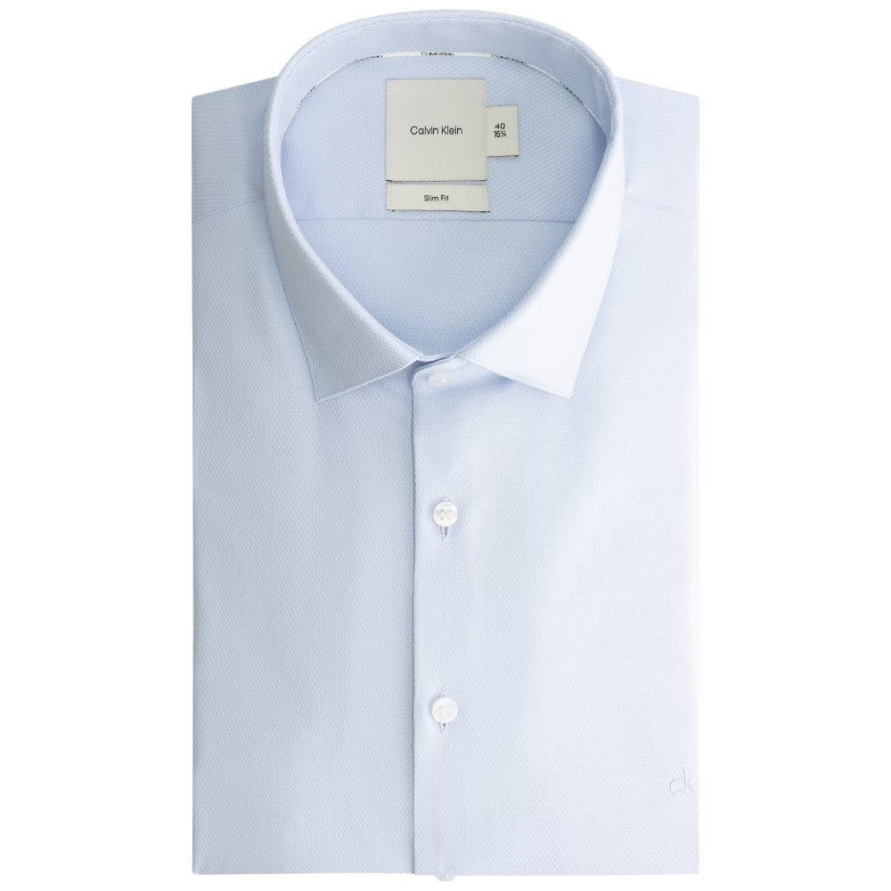 Camicia celeste strutturata Calvin Klien con colletto e bottoni, etichetta interna