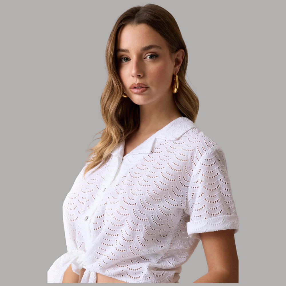 Camicia Cotone Pizzo Sangallo Donna Guess con Fiocco - Prodotti di Classe