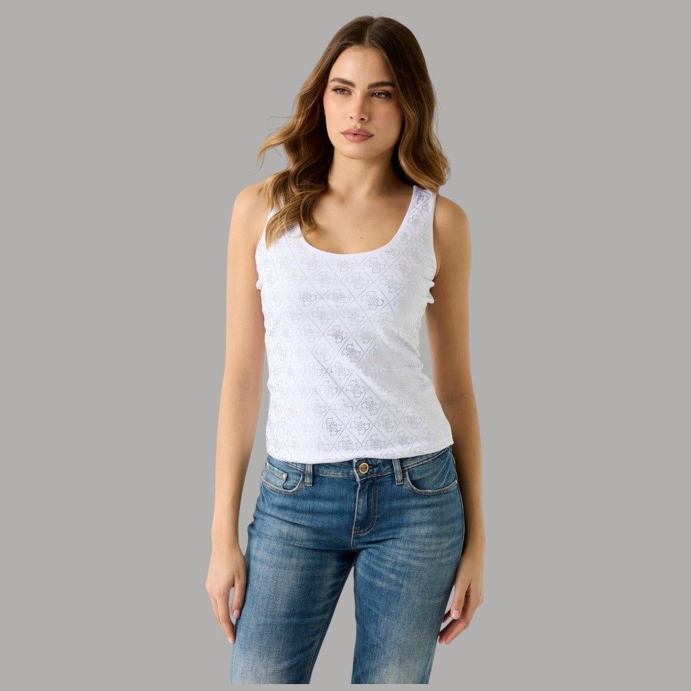 Canotta Guess Logo 4G a Costine con Scollo a U - Prodotti di Classe