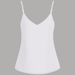 Canotta slim fit bianca con scollo a V e spalline sottili, davanti liscio
