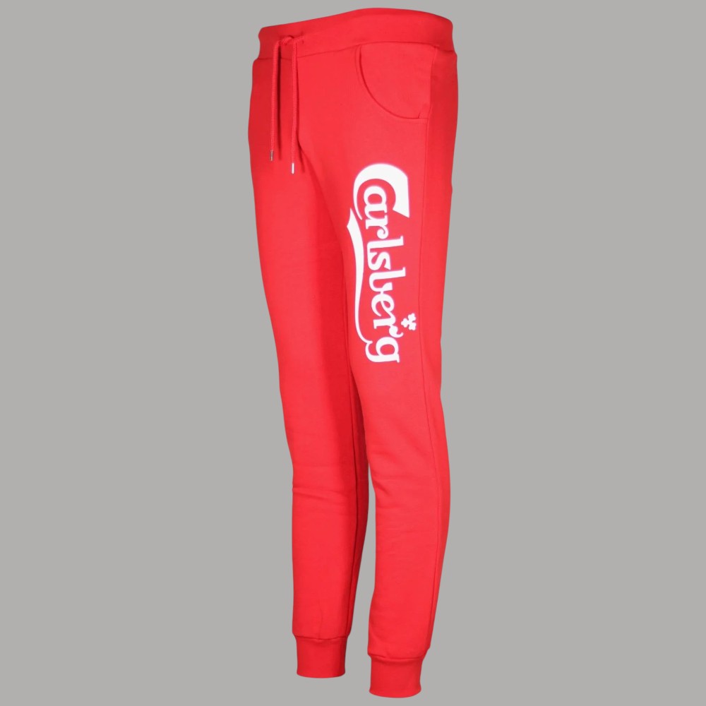 Pantalone tuta felpato rosso con stampa bianca Carlsberg e coulisse in vita