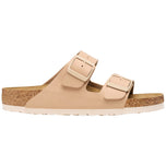 Ciabatte Birkenstock Arizona beige con due cinturini regolabili e suola bianca