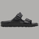Sandali Birkenstock Arizona EVA neri, vista laterale con due fibbie regolabili e suola scanalata
