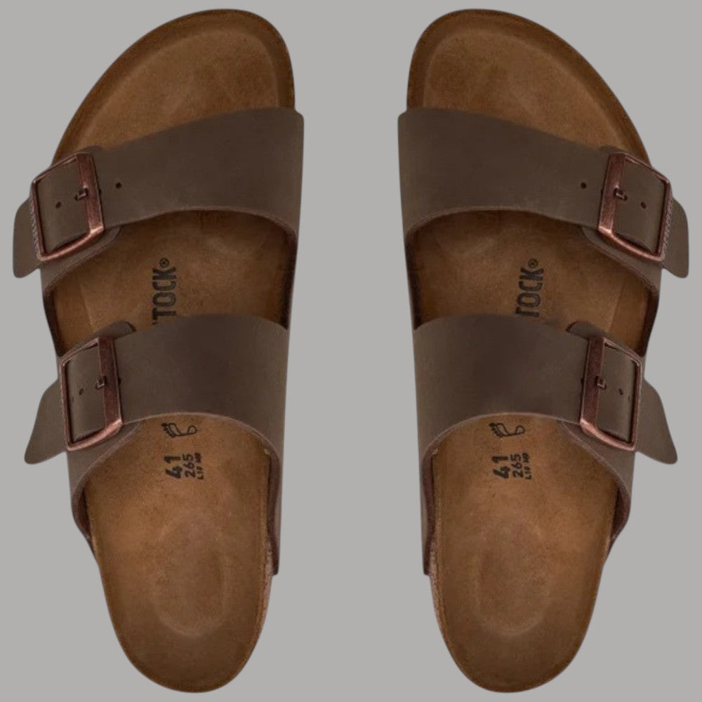 Ciabatte Birkenstock Arizona mocca, tomaia con fibbie e logo interno