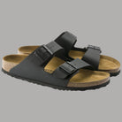 Ciabatte Birkenstock Arizona nere unisex, vista laterale, 2 fibbie e plantare anatomico
