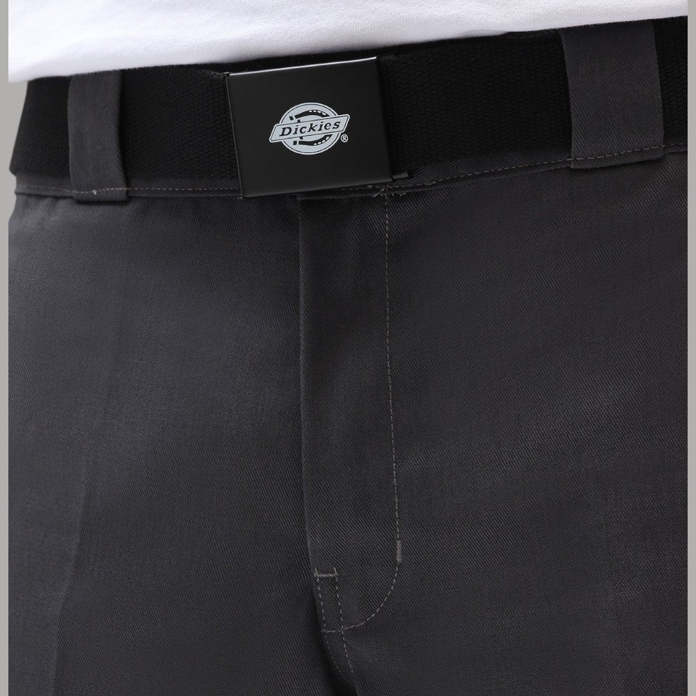 Cintura in tessuto nero con etichetta logo Dickies e cuciture sul passante