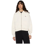 Felpa con cappuccio Dickies e zip, colore ecru, logo sul petto.