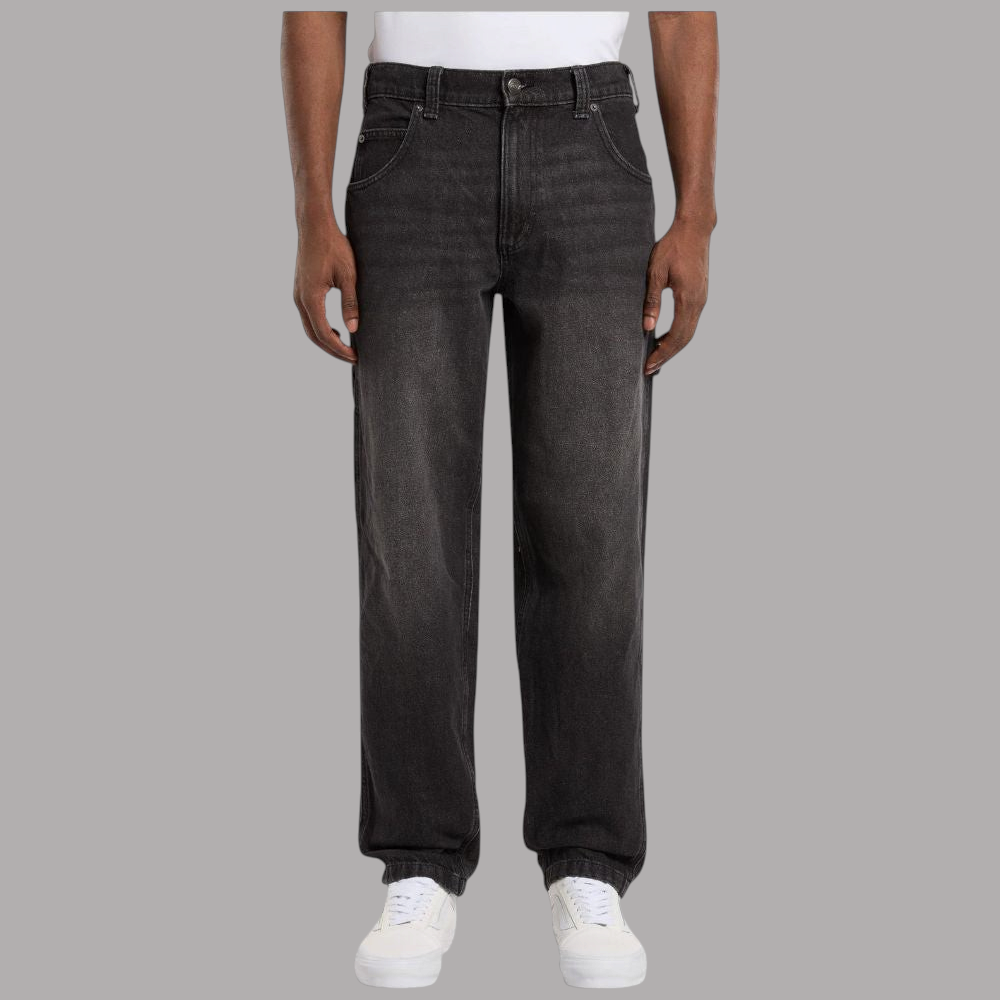 Jeans Dickies Garyville regular fit neri, patta con bottone e passanti cintura