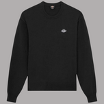 Maglione in cotone nero con girocollo a coste e logo ricamato sul petto