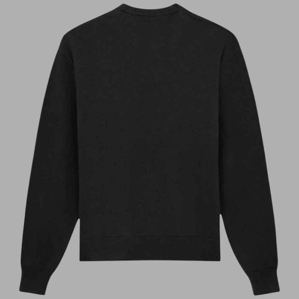Maglione in cotone nero con girocollo a coste e vestibilità dritta sul retro