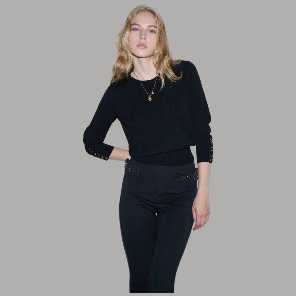 Liu Jo Maglia donna nera con stringhe sui polsi e dettagli in rilievo sul retro