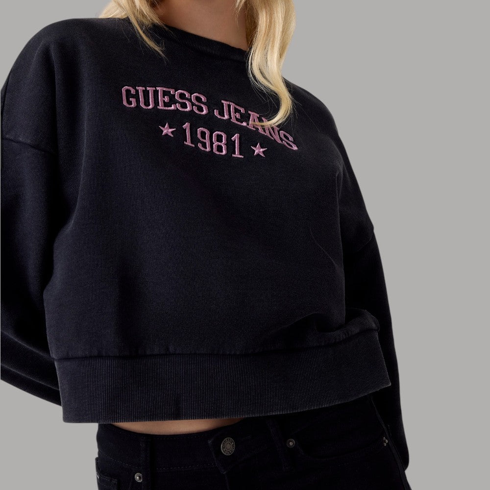 Felpa Guess GJ Donna Cropped Girocollo con Logo Ricamato - Prodotti di Classe