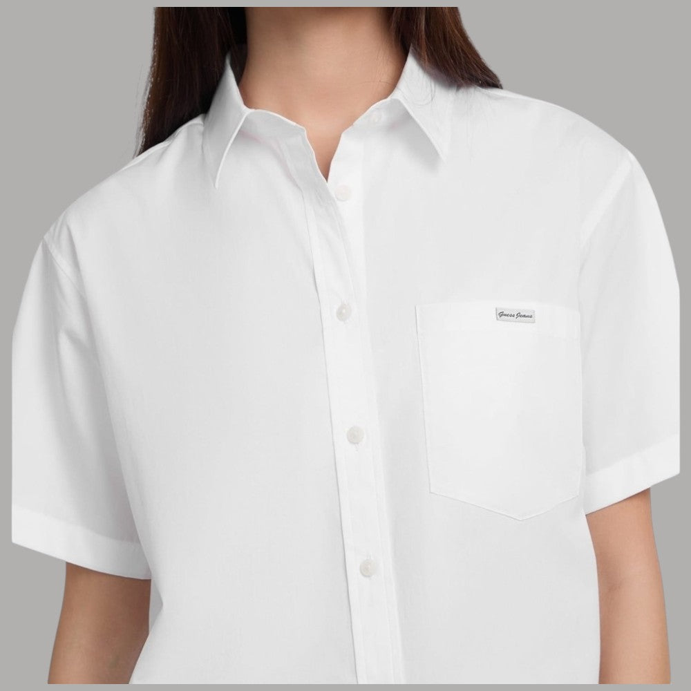 GJ Camicia Bianca Guess Boxy Cropped Cotone con Tasche e Bottoni - Prodotti di Classe