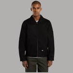 Giacca Dickies in twill policotone riciclato nera, sfoderata, chiusura zip.