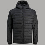 Giacca trapuntata nera con cappuccio e zip frontale, Jack & Jones