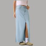 Gonna lunga Guess in jeans azzurro, vita alta, spacco frontale, tasche