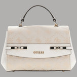Borsa Guess bianca con pattina e fibbie, chiusura a doppio cinturino, monogram