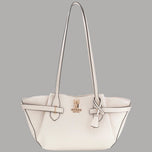 Borsa a spalla bianca Guess Yesba in saffiano, manici doppi e tracolla regolabile