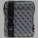 Borsello uomo blu con motivo, zip superiore e tracolla con fibbie GUESS