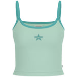 Top in cotone verde acqua con ricamo logo frontale, scollo quadrato e spalline
