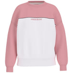 Felpa Guess Jeans bianca e rosa con pannello frontale bianco e logo sul petto