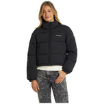 Piumino cropped nero con zip frontale e polsini elasticizzati