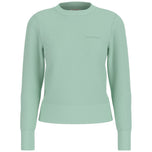 Pullover verde mela con scollo rotondo, maniche lunghe e costine a orli e polsini