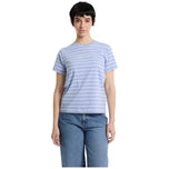 T-shirt a righe azzurro e bianche con logo Guess Jeans ricamato, maniche corte