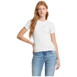 T-shirt bianca con taschino sul petto, maniche corte e girocollo