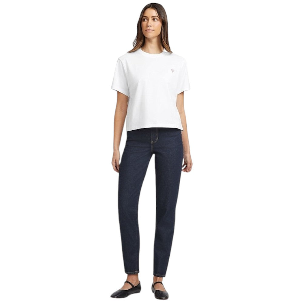 Guess Jeans t-shirt bianca logo triangolo boxy fit W4YI05 K8HM0 G011 T-shirt Guess Jeans