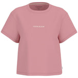 T-shirt rosa boxy con logo ricamato sul petto, maniche corte